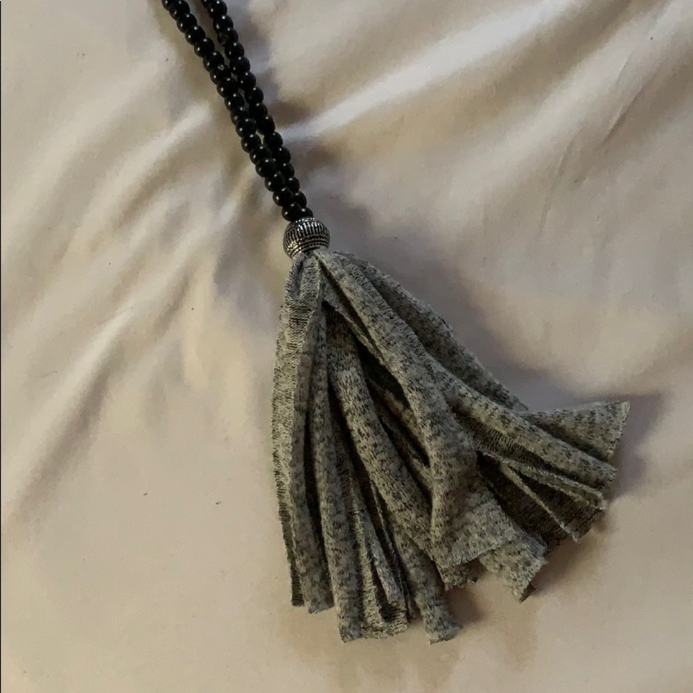 Black and gray cloth tassel necklace